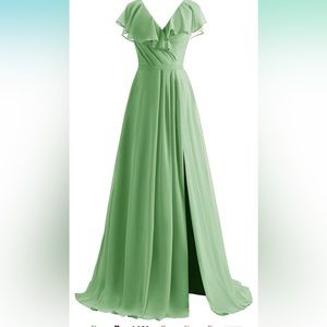 V Neck Chiffon Bridesmaid Dresses Long with Slit Formal Evening Dress